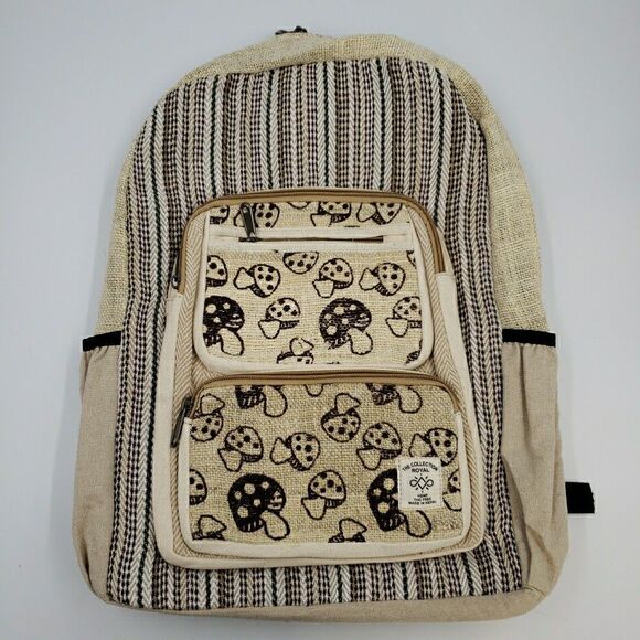Mushroom Laptop Backpack Travel Bag Lightweight Himalayan Hemp Neutral Stripe - Picture 10 of 16